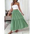 thumbnail image 5 of Sage Green Tiered Flowing Maxi Skirt With Elastic Waist And Pockets, 5 of 6