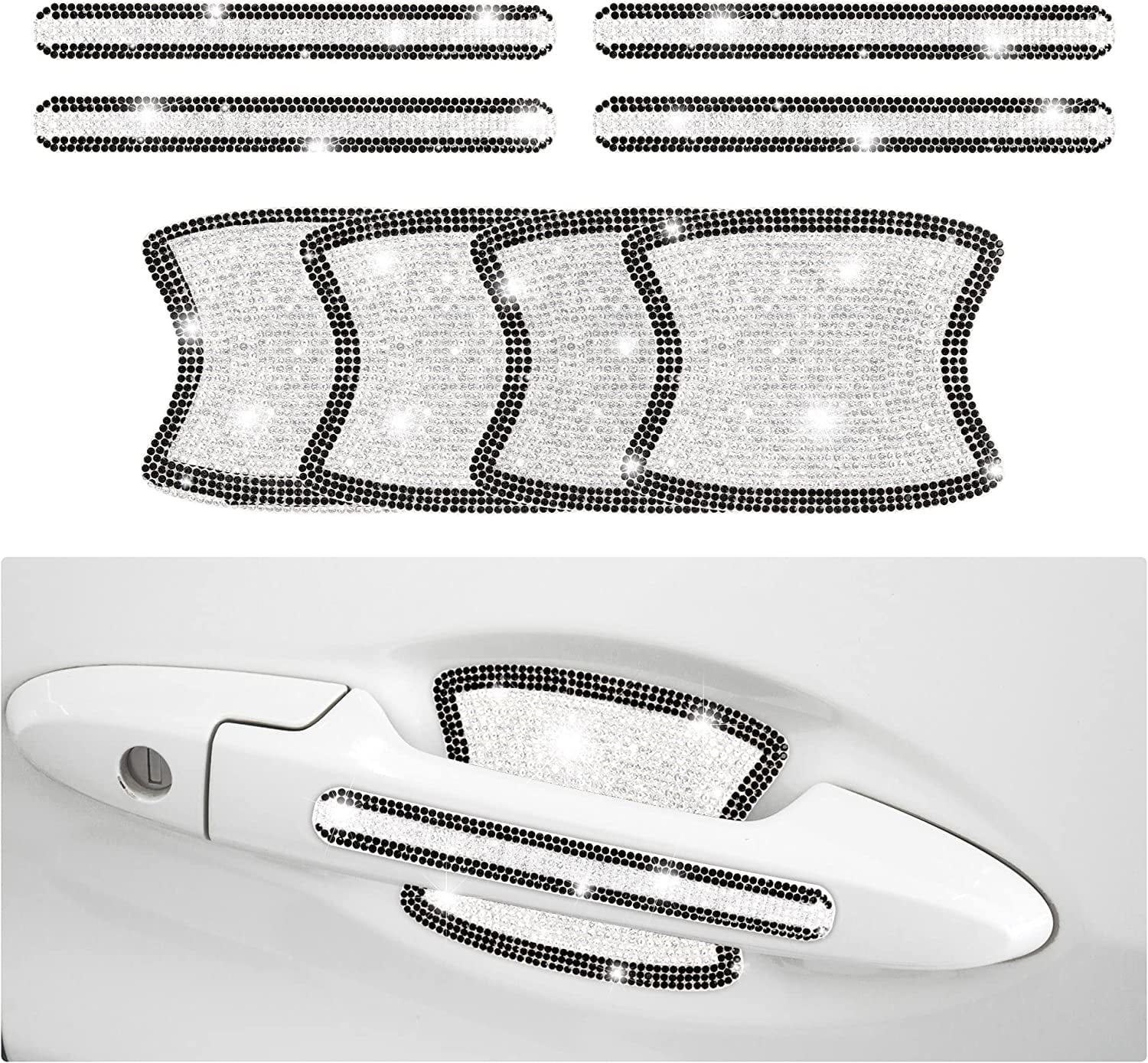 8 Pieces Glitter Rhinestone Car Door Handle Protector Bling Car