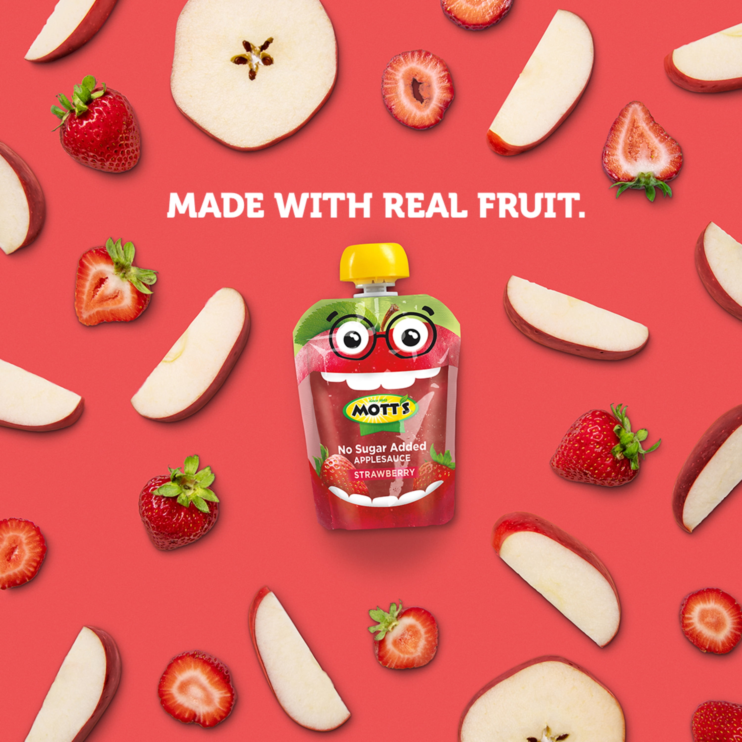 Mott's No Sugar Added Strawberry Applesauce, 3.2 oz, 24 Count Clear Pouches (6 Packs of 4)