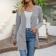 thumbnail image 2 of BODOAO Women's Open Front Lightweight Cardigan Long Sleeve Button Down Loose Outwear Old Times Cardigans Elegant Ribbed Cardigan Long Sleeve Button Placket with Pockets Knitted Cardigan Grey L, 2 of 8