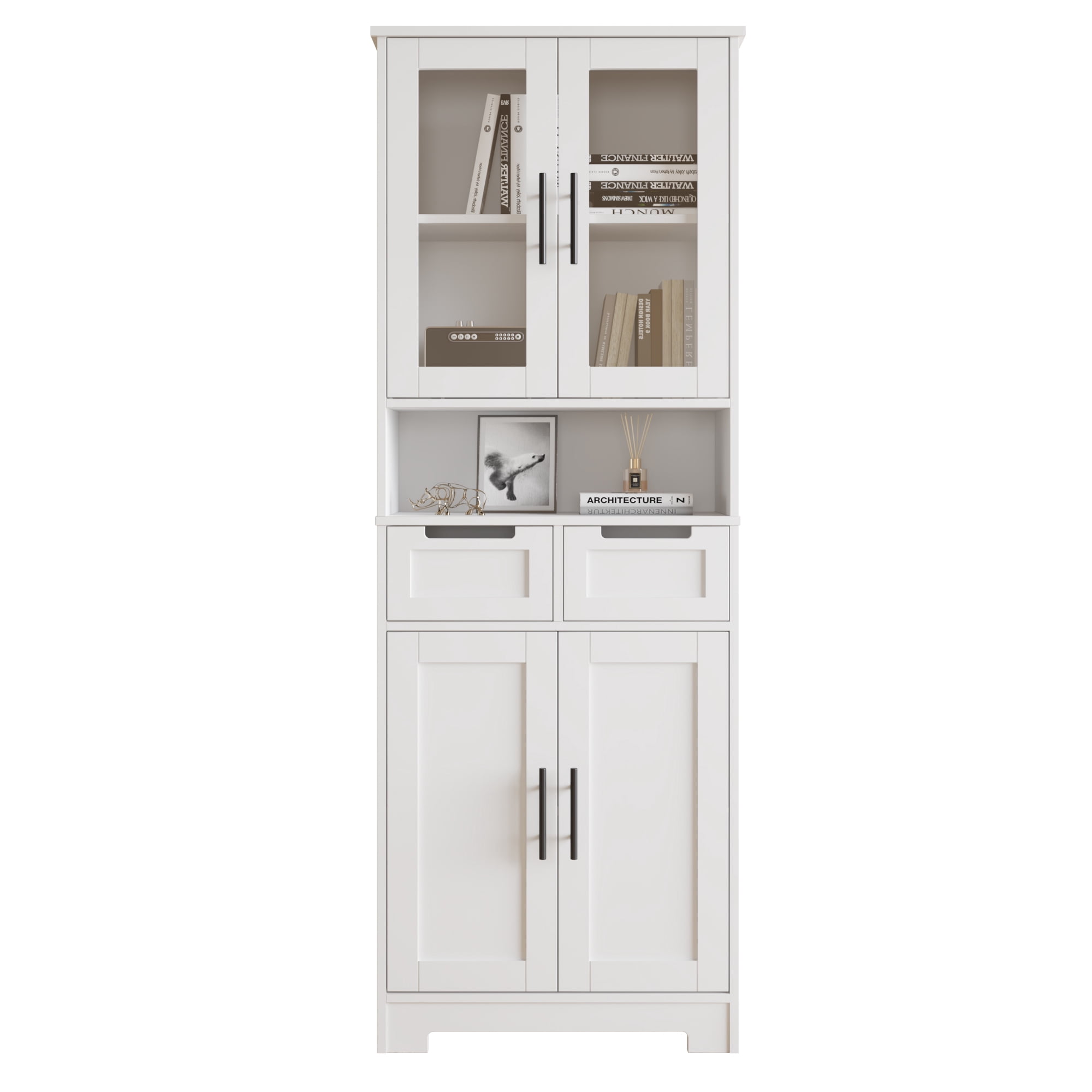Ktaxon 67" Tall Bathroom Cabinet with 2 Drawers, Floor Storage Cabinet Wardrobes, 4 Door Wooden Cupboard Adjustable Shelf, White