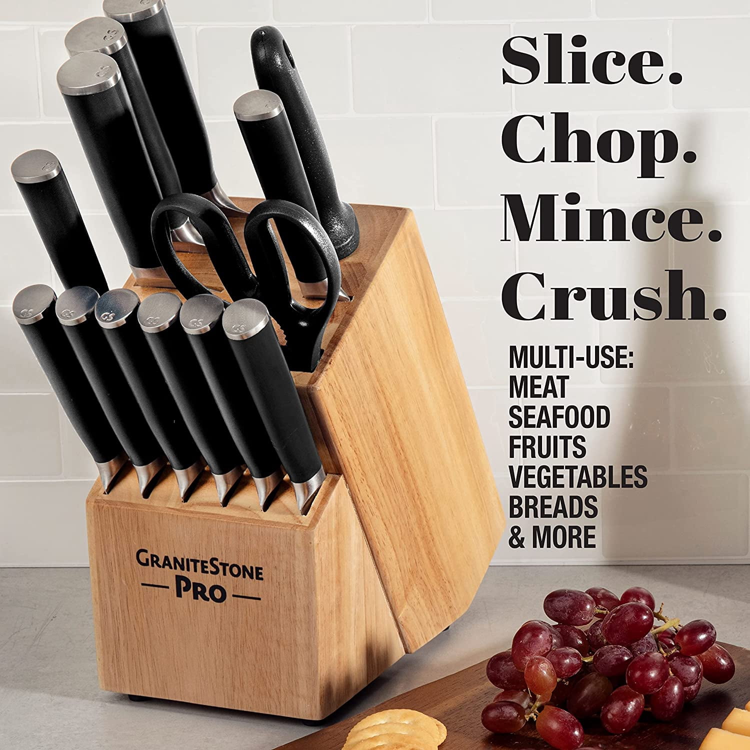 Granitestone Pro Black Knife Set 15 Piece with Block Premier Chef Knife Set with Block