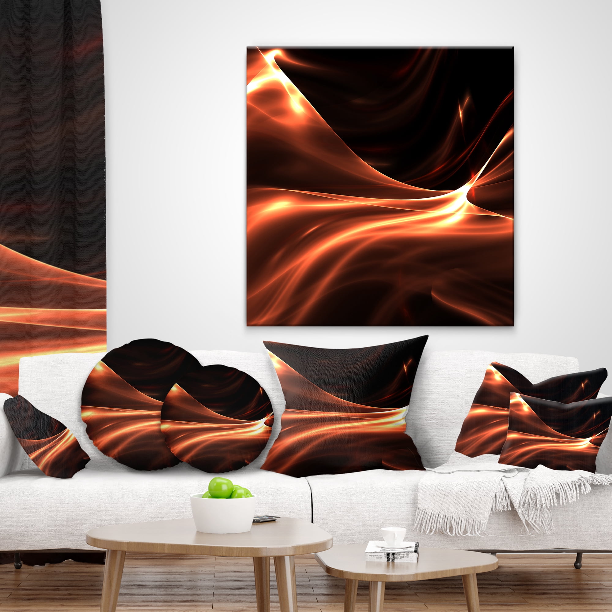 Designart Brown Abstract Warm Fractal Design - Abstract Throw Pillow - 12x20