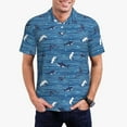 thumbnail image 3 of Balery Sharks on White Blue Striped Printed Men’s Short Sleeve Polo Shirt, Midweight Men's Shirt,Golf Polo shirts -4X-Large, 3 of 9