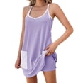thumbnail image 2 of Summer V-neck Women Plain Knit Dress Sleeveless Spaghetti Strap Casual Loose Athletic Dress with Shorts Pocket, 2 of 6