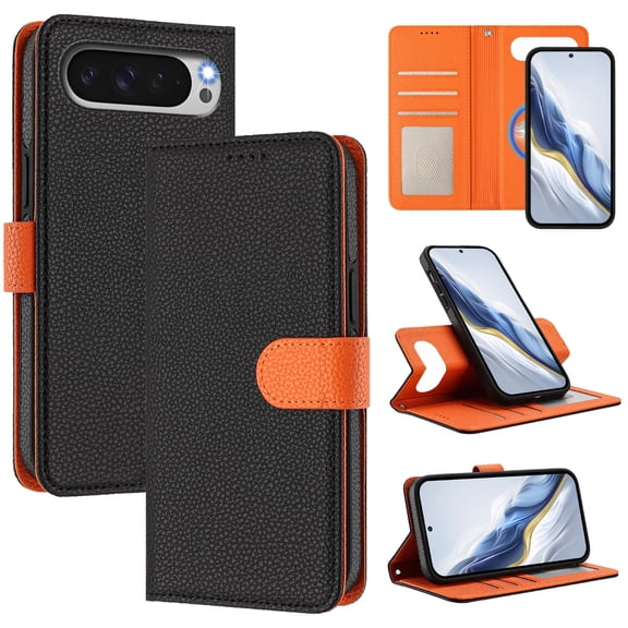 Decase 2 in 1 Flip Stand Case for Google Pixel 10 Pro XL,Detachable Magnetic Flip Wallet Back Cover,Support for Mag Safe,Shockproof PU Leather Cover with Wrist Strap,Black
