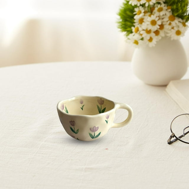 Taza de cerámica de 250 ml, utensilios para beber, accesorios para fotos, taza de té, taza de té de la leche con flores irregulares, taza de café con Violeta