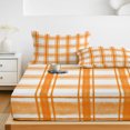 thumbnail image 6 of King Size Fitted Sheet Set - Orange Plaid 3 Piece Bedding Sets 16" Deep Pocket Fitted Sheet with 2 Pillowcases, Gingham Check Minimalist Modern Grid Farmhouse Brushed Microfiber Hotel Bed Sheets, 6 of 9