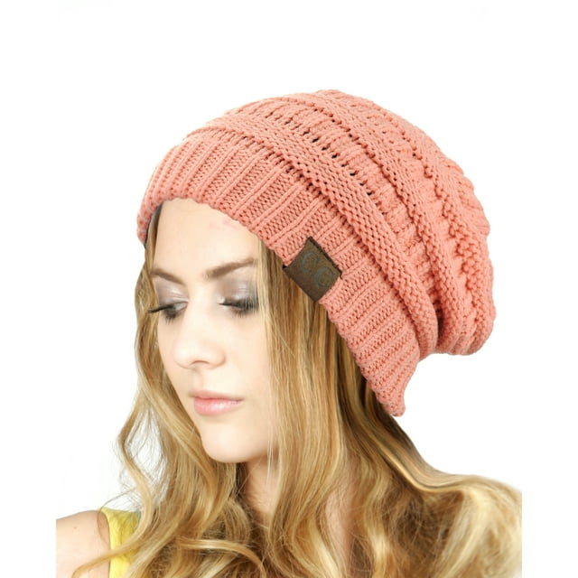 Bonnet Tricoté Extensible Doux et Chaud 20a-Pêche