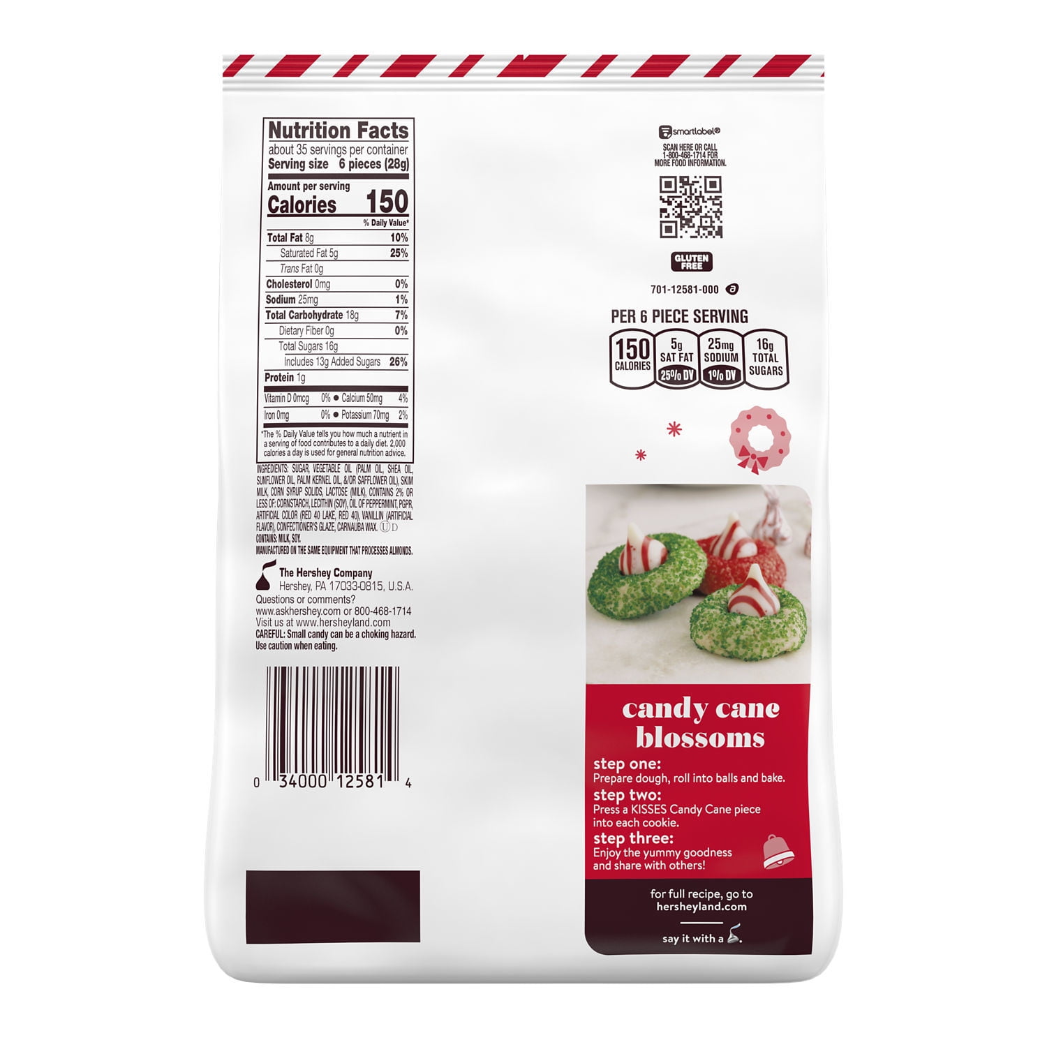 Hershey's Kisses Candy Cane Flavored Christmas Candy, Bulk Bag 34.88 oz