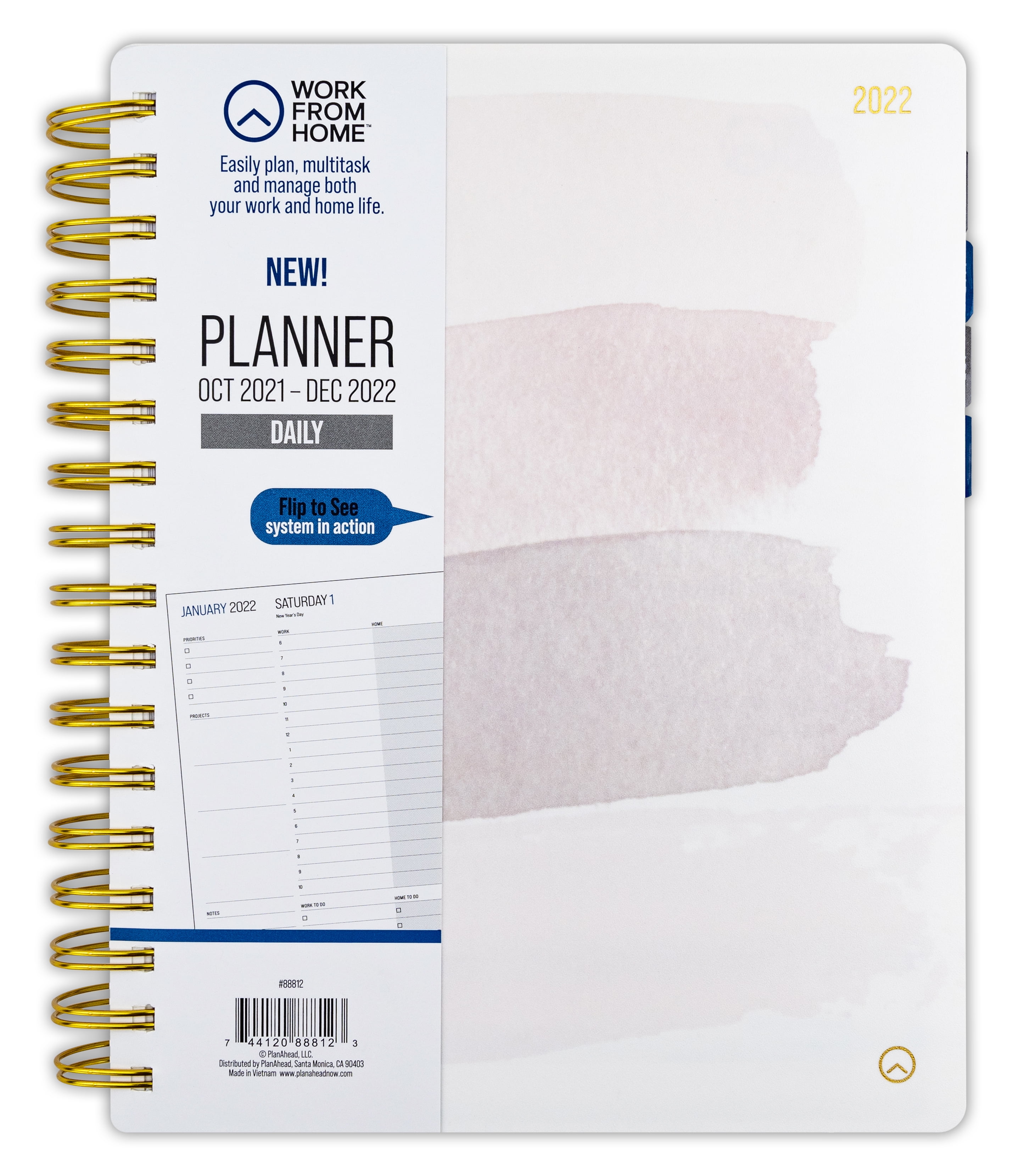 WORK FROM HOME Daily Planner, October 2021 - December 2022, 9'x 7.75', White & Gray Brushstroke
