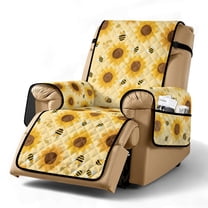 TSOVTHRID Cartoon Sunflower Bee Print Non Slip Recliner Cover, Anti-Slip Fitted Recliner Sofa Slipcover, Washable Furniture Protector, Reclining Chair Couch Cover with Elastic Strap