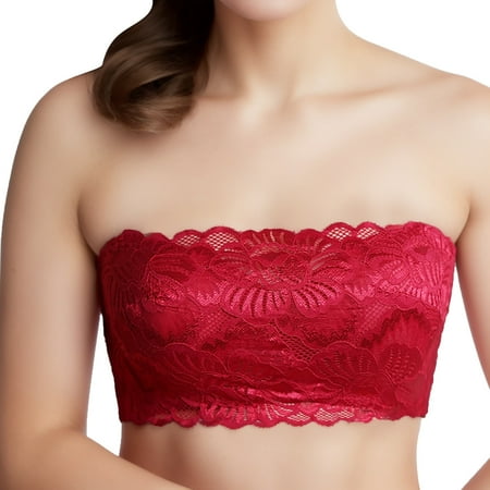 

Riforla Womens Anti Slip Strapless Tube Top Bra Anti Fade Sticker Thin Tube Top Wrapped Underwear Red L