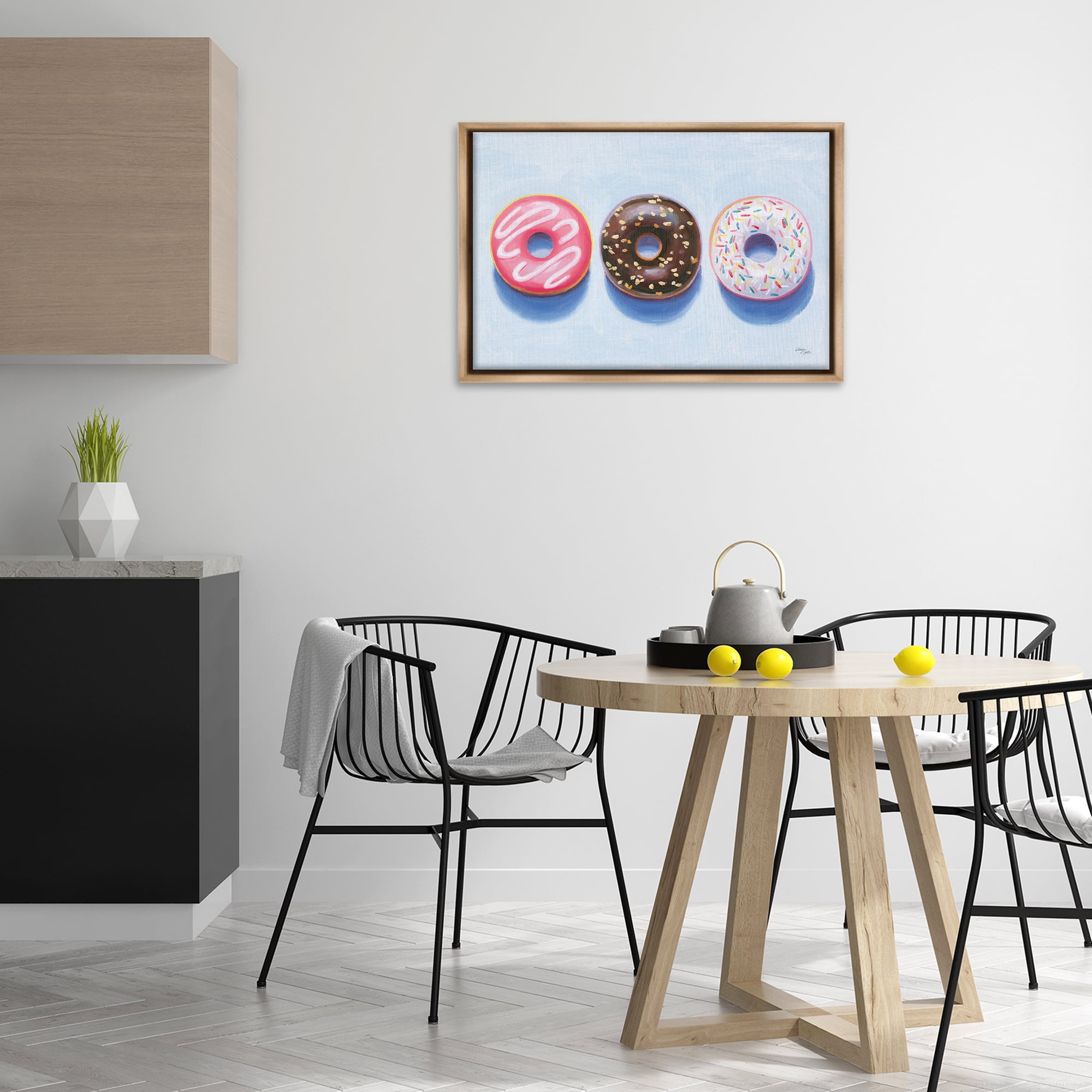 Stupell Industries Three Doughnuts Trio Food & Beverage Painting Brown Floater Framed Canvas Art Print Wall Art, 31 x 21