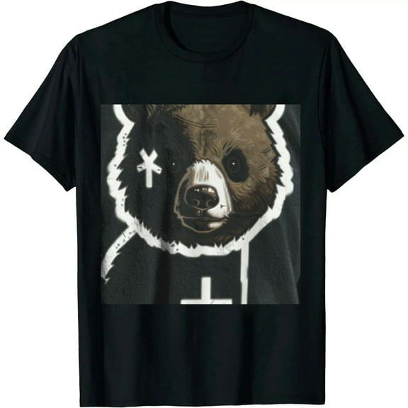 Qinduosi  Men's Plus Size Cartoon Print Tee Crewneck Short Sleeve Summer T Shirt Top Black