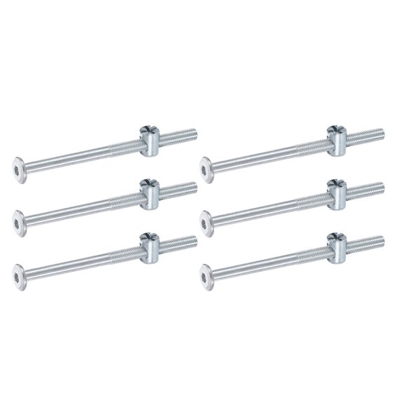 Uxcell 6 Set Bed Frame Bolts, M6 x 90mm Hex Socket Head Screws Bolts Barrel Nuts Bunk Bed Bolts Furniture Screws with Rice-shaped Head Barrel Nut for Chairs Cots, Silver