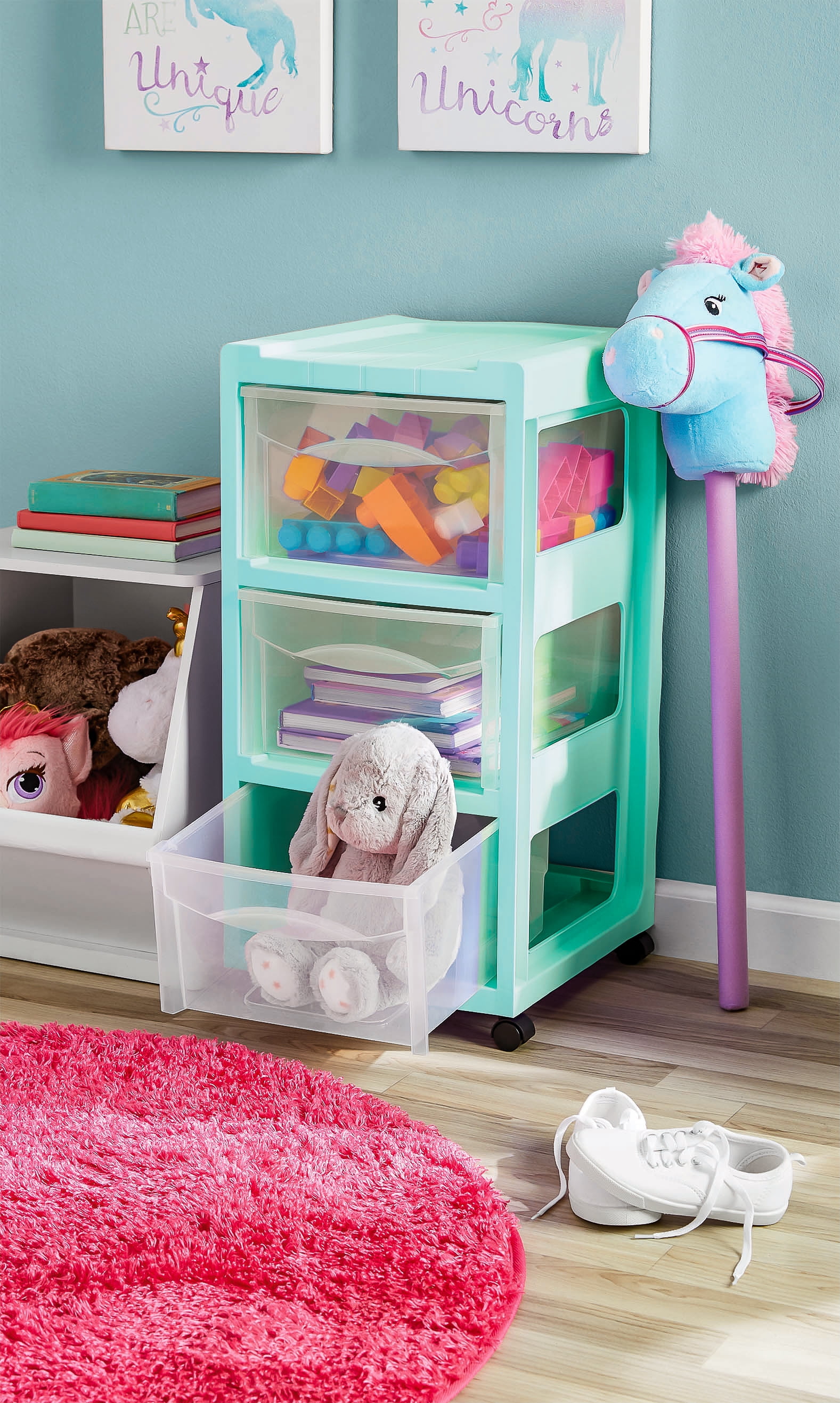 Mainstays 3 Drawer Wide Mint Storage Cart, File Cabinet for A4 And