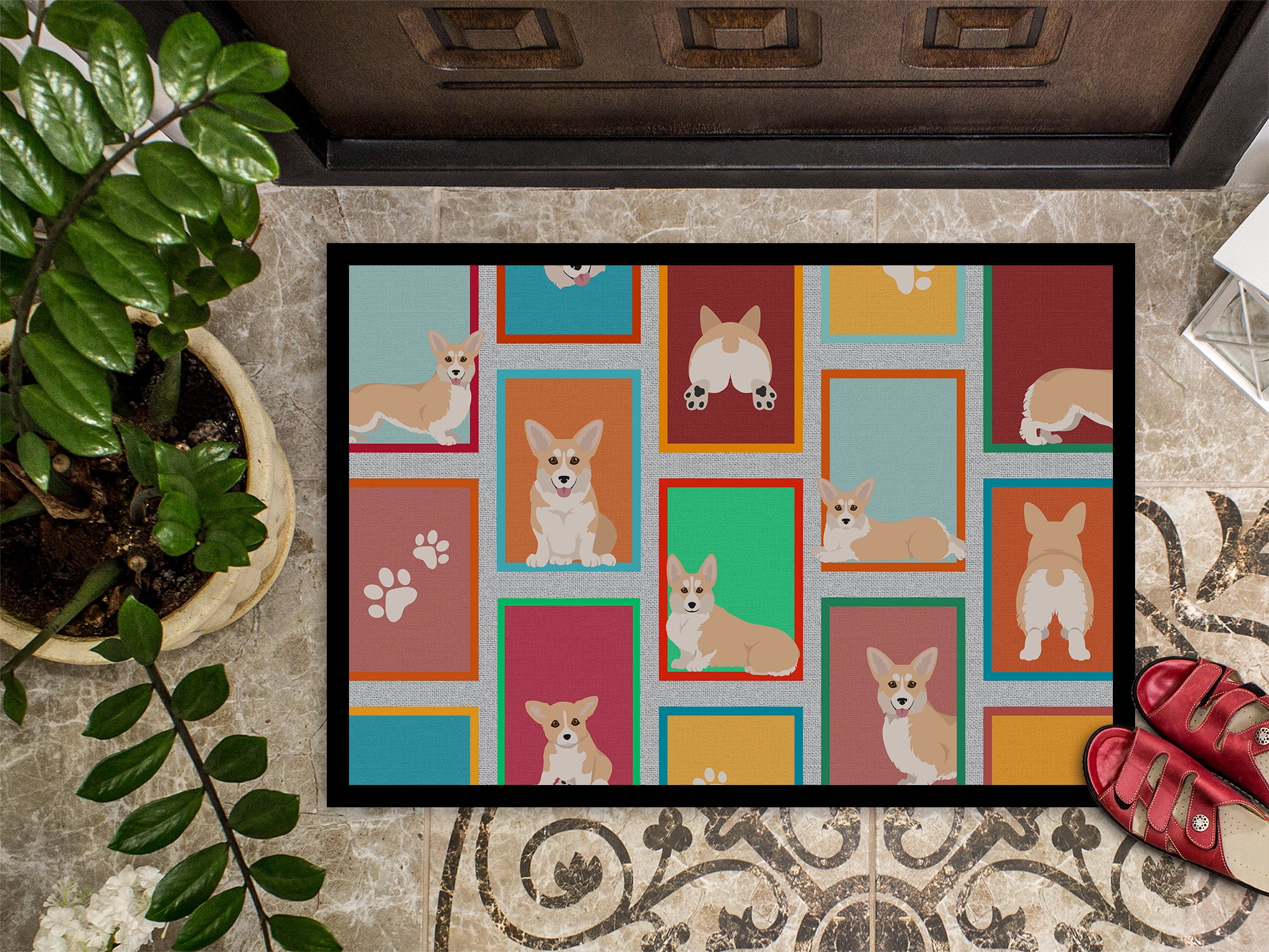 Lots of Fawn Pembroke Corgi Indoor or Outdoor Mat 24x36 36 in x 24 in