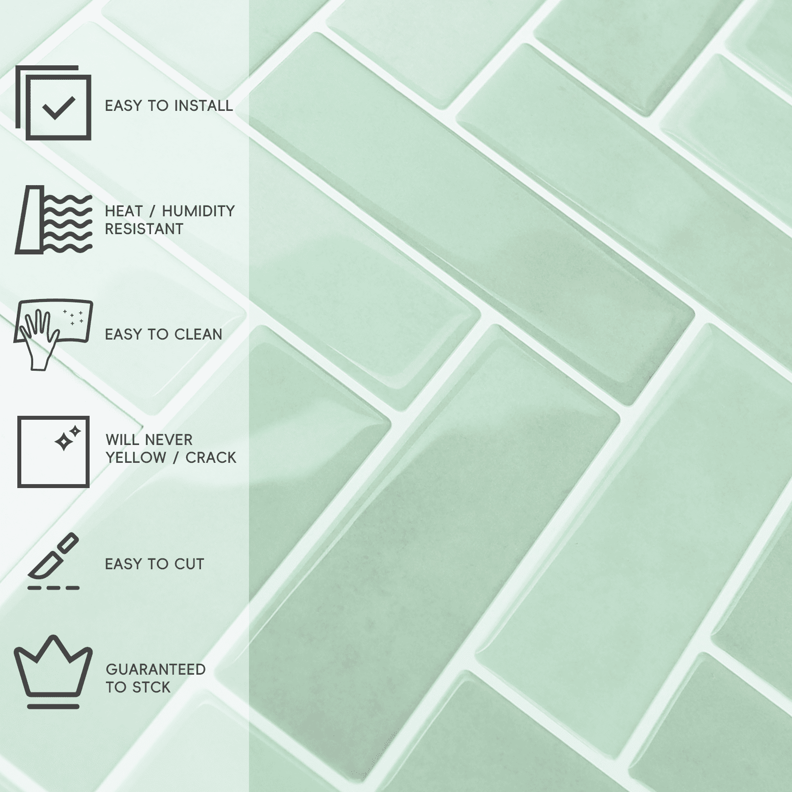 HOMEART Herringbone Peel and Stick Backsplash, 10-Sheet Self Adhesive 3D Stick on Wall Tiles for Kitchen Bathroom (Sage Green)