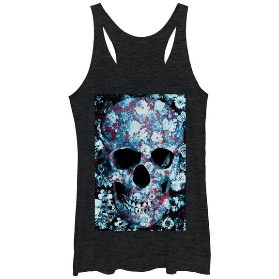 Women's Lost Gods Flower Skull Racerback Tank Top Black Heather X Large