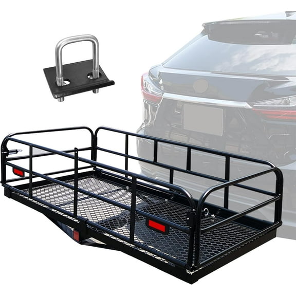500 Lbs Heavy Duty Hitch Mount Cargo Carrier 60" x 24" x 14.4" Folding Cargo Rack Rear Luggage Basket Fits 2" Receiver for Car SUV Camping Traveling