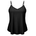 thumbnail image 4 of Womens Plus Size V Neck Spaghetti Strap Tank Tops Dressy Casual Camisole Blouses Sleeveless Loose Cami Basic Tank Shirt with Slit Hem Black, 4 of 7