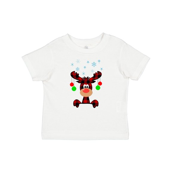 Inktastic Cute Flannel Reindeer with Christmas Bulbs and Snowflakes Boys or Girls Baby T-Shirt