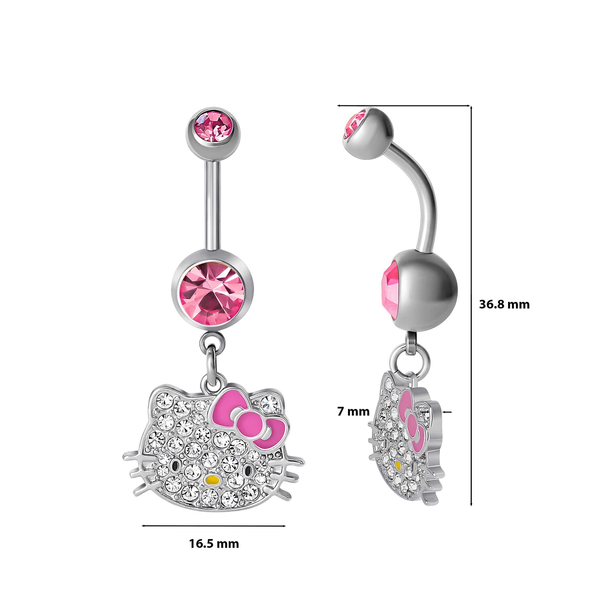 Women's 14G Stainless Steel Hello Kitty Crystal Belly Ring