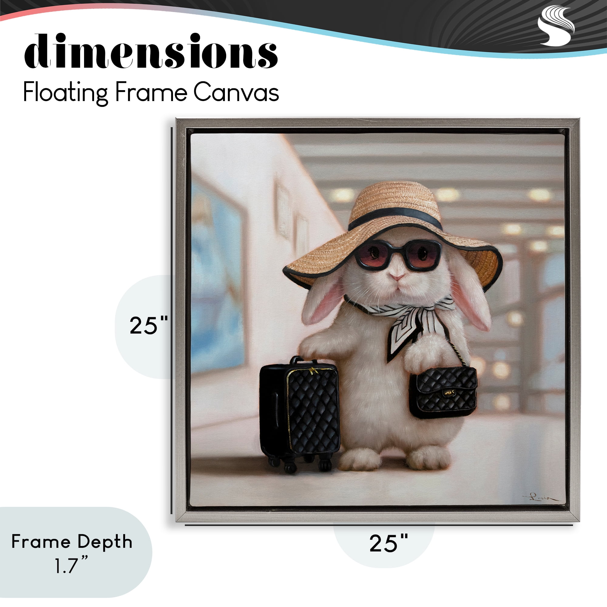 Stupell Industries Bun Voyage Traveling Rabbit Gray Framed Floater Canvas Wall Art, design by Lucia Heffernan