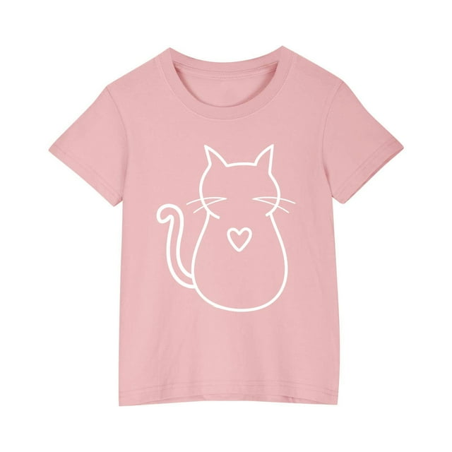 Économies d'Été! SROBPTY T-Shirts à Manches Courtes pour Tout-Petits, T-Shirt Mode à Col Rond Imprimé pour Garçons et Filles Tout-Petits, Haut à Manches Courtes Rose, 4 Ans