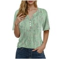 thumbnail image 2 of Njagoc3 Womens T-Shirt Printed V-Neck Button Loose Short Sleeve Tops, 2 of 6