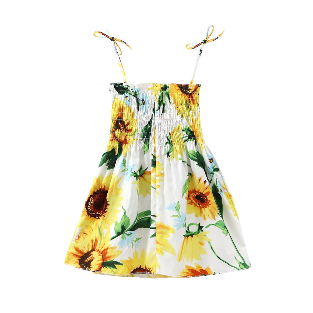 Kids Baby Girls Casual Sunflower Floral Fly Sleeve Sundress Summer Beach Dress D 