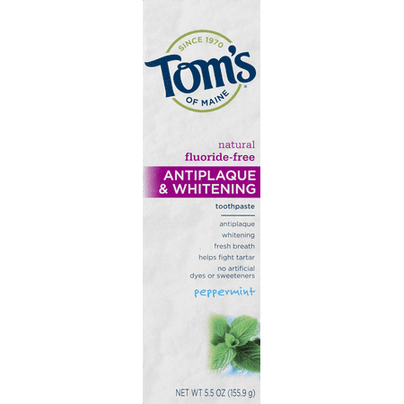 Tom's Of Maine Antiplaque & Whitening Fluoride Free Toothpaste Peppermint, 5.5 OZ
