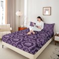 thumbnail image 3 of Manfei Vintage Purple Damask Bed Sheets, Tribal Mandala Flower Floral King Sheets, Teens Adult Female Sheet Set, Breathable Home Decor, 4pcs, 3 of 6