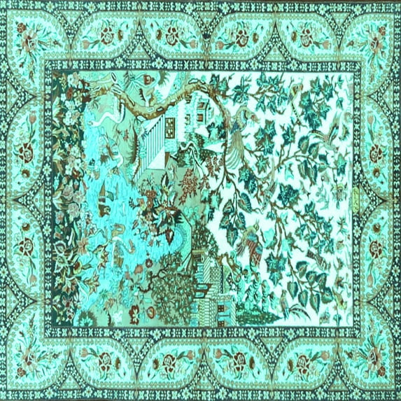 Ahgly Company Machine Washable Indoor Square Animal Turquoise Blue Traditional Area Rugs, 6' Square