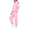 thumbnail image 4 of Fall Sets for Women Solid Long Sleeve Hoodies Matching Elastic Waist Joggers Polka Dot Lounge Lightweight Trendy Sets with Pockets Pink L, 4 of 5