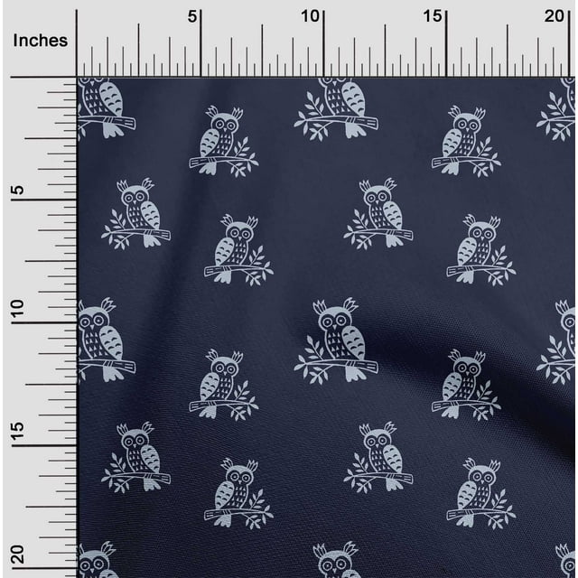 oneOone Tissu Polyester Lycra Imprimé Branche & Hibou au Mètre 56 Pouces de Large