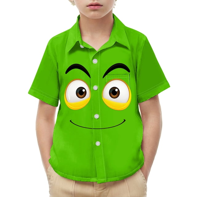 Blusa y camisa de manga corta con cuello vuelto para niños y niñas, moda, estampado bonito con bolsillo, camisa informal de manga corta para niño.