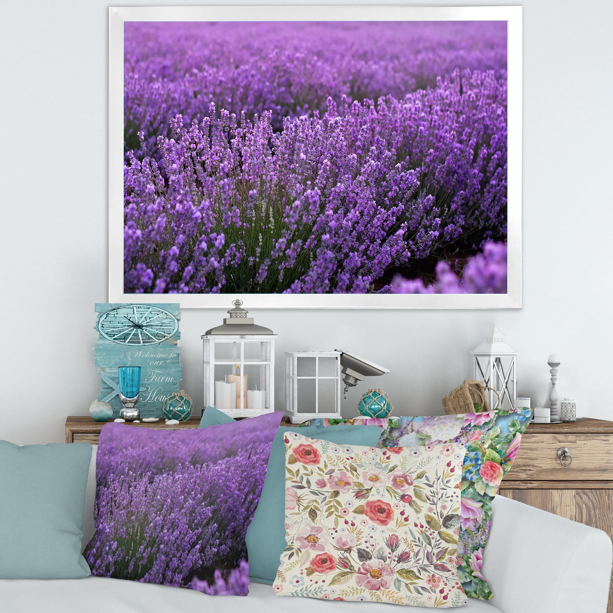 Designart 'Blooming Purple Lavender Meadow' Farmhouse Framed Art Print