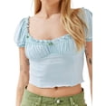 thumbnail image 4 of Kmbangi Women Summer Short Sleeve Crop Tops, Solid Color/ Floral Print Ruched Basic T-shirts for Causal Party Streetwear, 4 of 7