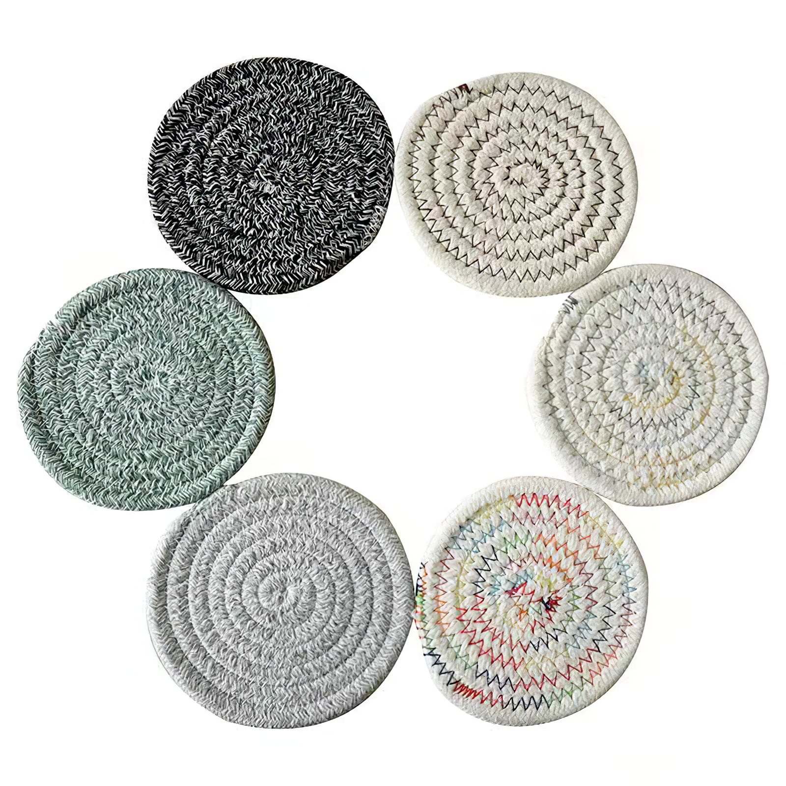 Super Absorbent Heat-Resistant Coasters for Drinks Great Housewarming Gift 4.3 Inch, Round, 8mm Thick Absorbent Drink Coasters Handmade Braided Drink Coasters 6 Pack 