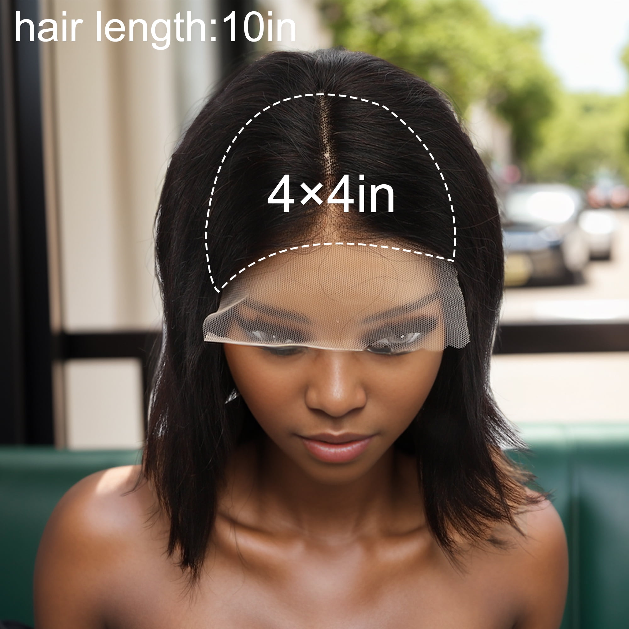 Unique Bargains 1 Pc Straight Long Hair Hair Wig Real Human Hair 10in 4x4in 180 Human Wig Black for Women