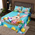 thumbnail image 2 of Erosebridal Kawaii Bunnies Rabbit Coverlet Set Twin, Rainbow Easter Eggs Bedding Set 2pcs, 2 of 5