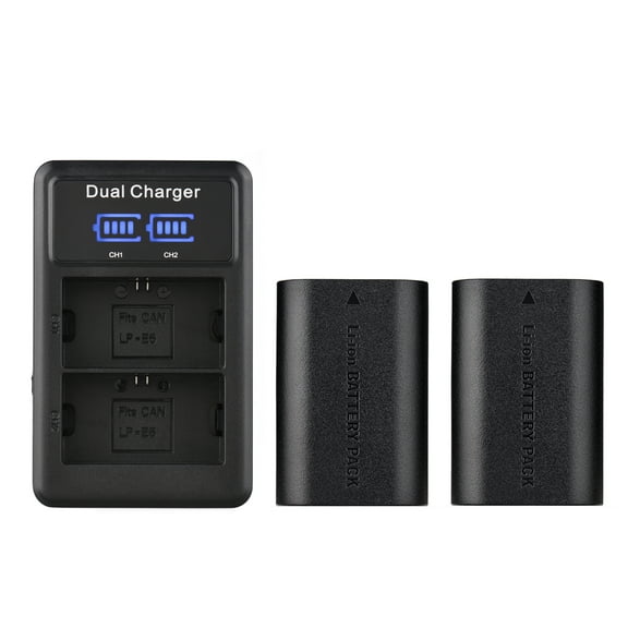 Charger LP E6 E6N Battery And Charger Kit 2pcs 7.4V 2650mAh Battery With 1pc LED2 LPE6 Dual Channel Camera Battery Charger USB Port LED Screen Display Replacement For 5D