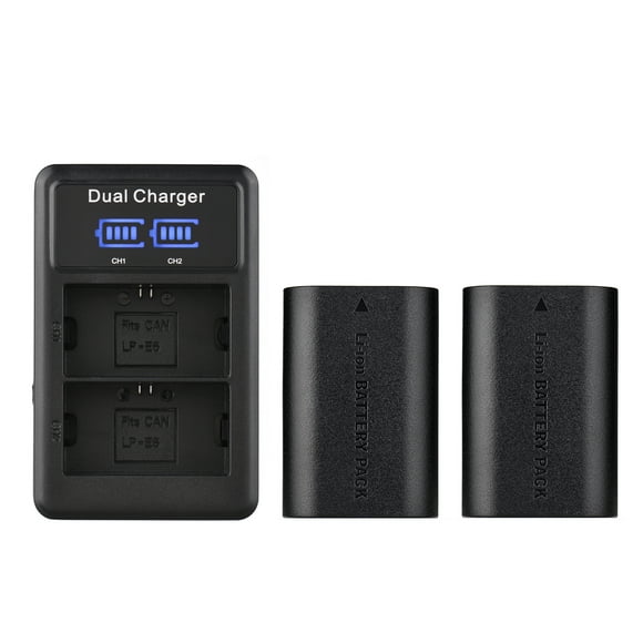 Définissez LP E6 E6N Battery and Charger Kit 2pcs 7.4V 2650mAh Batter