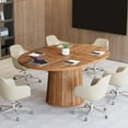 thumbnail image 4 of Tribesigns Oval Conference Table, 55.11 Inches Wood Meeting Table for 6 People, Rustic Meeting Seminar Boardroom Table with Wood Base for Office Conference Room (Brown), 4 of 5