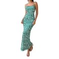 thumbnail image 2 of Women'S Summer Floral Maxi Dress Square Neck Mesh Ruched Bodycon Formal Wedding Guest Long Dresses Green M, 2 of 9