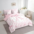 thumbnail image 3 of Castle Fairy Monogrammed Letter 7-Piece Twin Bedding Sets for Teens,Flower Bow Bedding Comforter Set,Geometric Stripes Breathable Sheet Sets,Ultra Soft Home Decor, 3 of 8