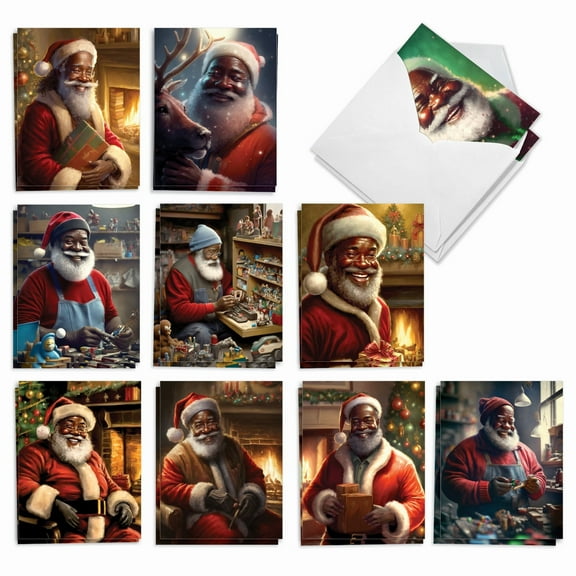 The Best Card Company 20 Assorted Christmas Notecards Box Set 4 x 5.12 Inch with Envelopes (10 Designs, 2 Each) Happy Santa AM10133XSG-B2x10-ET