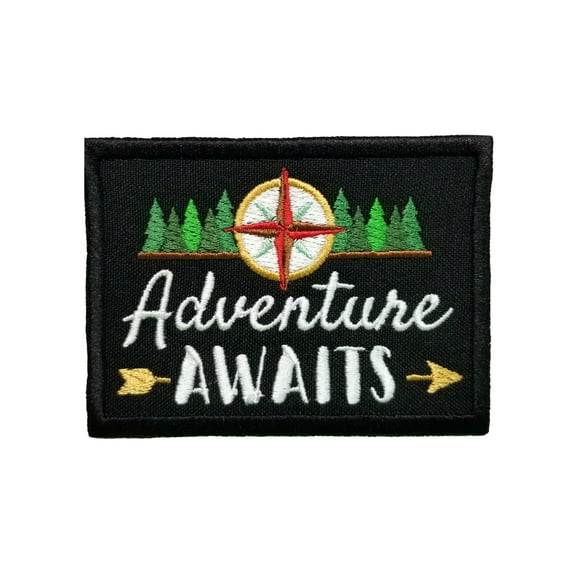 Inspirational Traveling Quotes Adventure Awaits Embroidered Iron On Patch